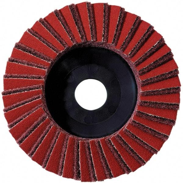 Metabo - 60 Grit, 5" Disc Diam, 7/8" Center Hole, Type 29 Aluminum Oxide Flap Disc - 12,225 Max RPM, Fiberglass Backing, Arbor Attaching System, Coated & Non-Woven Combo - Caliber Tooling