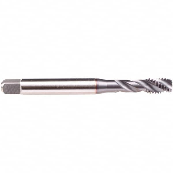 Emuge - M5x0.8 M 3 Flute 6H Modified Bottoming Spiral Flute Tap - High Speed Steel, TiCN Finish, 70mm OAL, Right Hand Flute, Right Hand Thread, Series B4939300 - Caliber Tooling