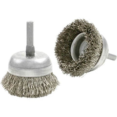 Brush Research Mfg. - 1-3/4" Diam, 1/4" Shank Diam, Carbon Steel Fill Cup Brush - 0.0118 Wire Diam, 1/2" Trim Length, 10,000 Max RPM - Caliber Tooling