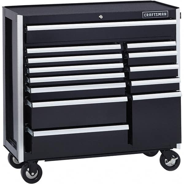 Craftsman - 13 Drawer 1,200 Lb Capacity Steel Tool Roller Cabinet - 41" Wide x 40-3/4" High x 18" Deep, Roller Bearing Drawer Slides, Black - Caliber Tooling