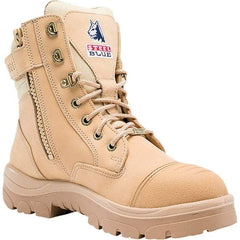 Steel Blue - Men's Size 8 Medium Width Steel Work Boot - Sand, Leather Upper, TPU Outsole, 6" High, Lace-Up, Side Zip - Caliber Tooling