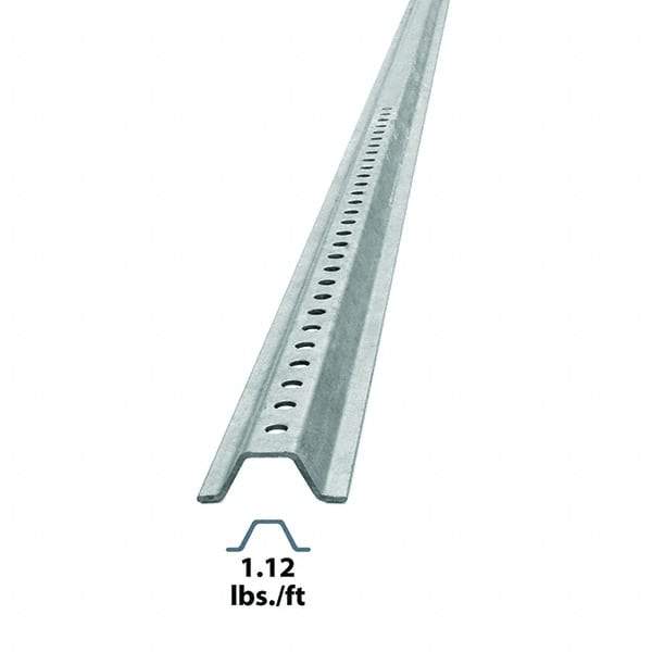 Nucor - 6' High, Galvanized Traffic Sign Post - Steel, 3/8" Hole Diam, Silver - Caliber Tooling