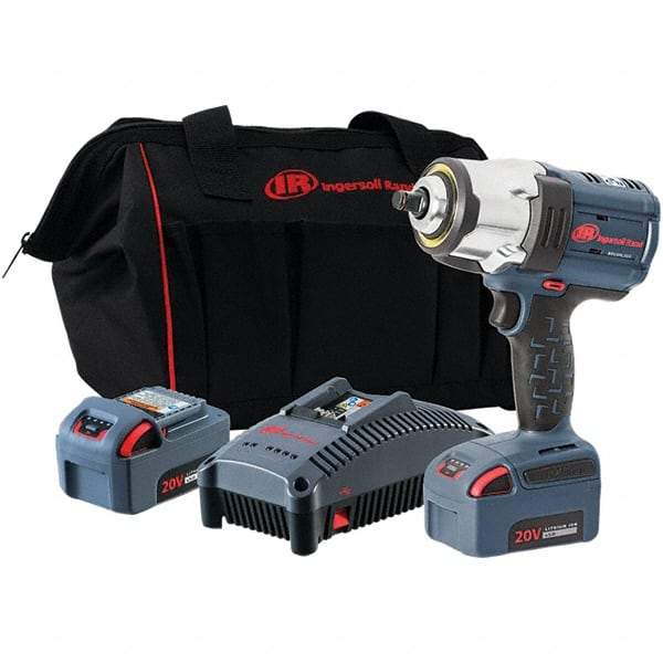 Ingersoll-Rand - 1/2" Drive 20 Volt Pistol Grip Cordless Impact Wrench & Ratchet - 0 to 1,900 RPM, 0 to 2,450 BPM, 1,500 Ft/Lb Torque, 2 Lithium-Ion Batteries - Caliber Tooling