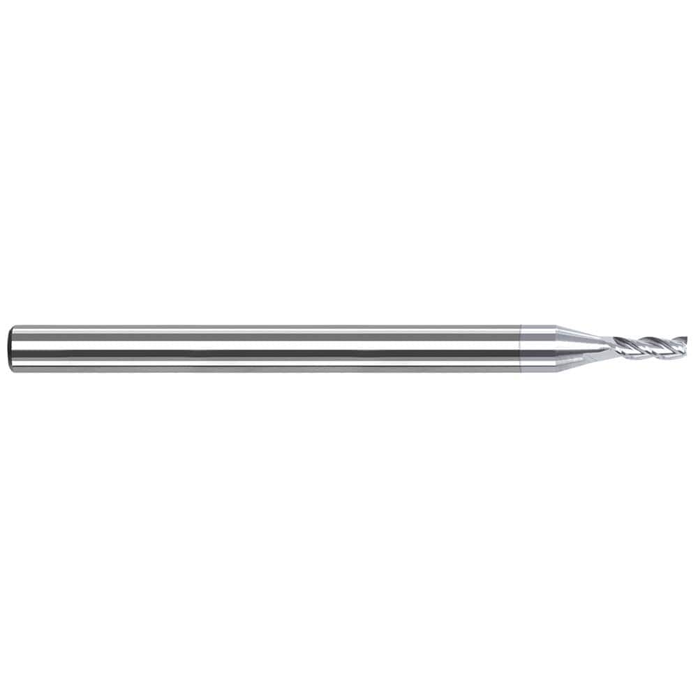 Square End Mill: 1/16'' Dia, 0.186'' LOC, 1/8'' Shank Dia, 1-1/2'' OAL, 3 Flutes, Solid Carbide Single End, TiB2 Finish, 42 ° Variable Helix, Centercutting, RH Cut, RH Flute