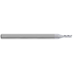 Square End Mill: 1/16'' Dia, 0.186'' LOC, 1/8'' Shank Dia, 1-1/2'' OAL, 3 Flutes, Solid Carbide Single End, TiB2 Finish, 42 ° Variable Helix, Centercutting, RH Cut, RH Flute