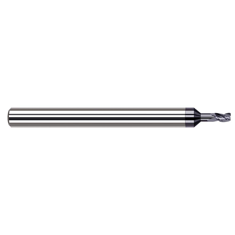 Corner Radius End Mill: 0.05″ Dia, 0.075″ LOC, 0.005″ Radius, 3 Flutes, Solid Carbide 1-1/2″ OAL, 1/8″ Shank Dia, 34 ° Helix, AlTiN Coated, Corner Radius End