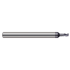 Corner Radius End Mill: 0.05″ Dia, 0.075″ LOC, 0.005″ Radius, 3 Flutes, Solid Carbide 1-1/2″ OAL, 1/8″ Shank Dia, 34 ° Helix, AlTiN Coated, Corner Radius End