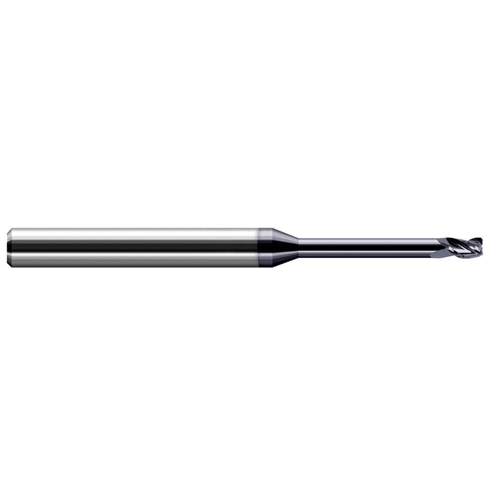 Corner Radius End Mill: 0.031″ Dia, 0.046″ LOC, 0.005″ Radius, 3 Flutes, Solid Carbide 2-1/2″ OAL, 1/8″ Shank Dia, 30 ° Helix, AlTiN Coated, Corner Radius End