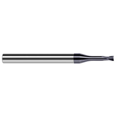 Corner Radius End Mill: 0.039″ Dia, 1/32″ LOC, 0.005″ Radius, 4 Flutes, Solid Carbide 2-1/2″ OAL, 1/4″ Shank Dia, 20 ° Helix, AlTiN Nano Coated, Corner Radius End, Centercutting