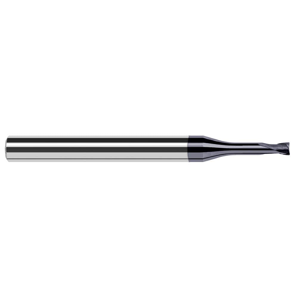 Corner Radius End Mill: 1/16″ Dia, 0.05″ LOC, 0.01″ Radius, 4 Flutes, Solid Carbide 2-1/2″ OAL, 1/4″ Shank Dia, 20 ° Helix, AlTiN Nano Coated, Corner Radius End, Centercutting