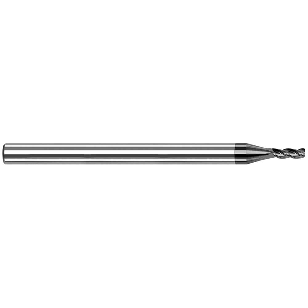 Corner Radius End Mill: 1/4″ Dia, 1-1/4″ LOC, 0.01″ Radius, 3 Flutes, Solid Carbide 4″ OAL, 1/4″ Shank Dia, 42 ° Helix, Amorphous Diamond Coated, Corner Radius End