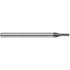 Corner Radius End Mill: 0.015″ Dia, 5/64″ LOC, 0.002″ Radius, 3 Flutes, Solid Carbide 2-1/2″ OAL, 1/8″ Shank Dia, 42 ° Helix, Amorphous Diamond Coated, Corner Radius End