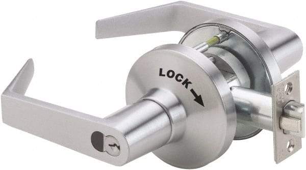 PDQ - Heavy Duty Classroom Intruder Lever Lockset - 2-3/4" Back Set, Small Format I/C Less Cylinder, Zinc, Satin Chrome Plated Finish - Caliber Tooling