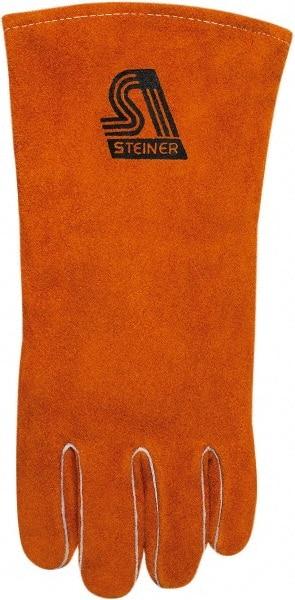 Steiner - Size L Cotton/Foam Lined Cowhide Welding Glove - 14" OAL, Gauntlet Cuff, Wing Thumb, Thumb Strap, For Stick/Arc - Caliber Tooling