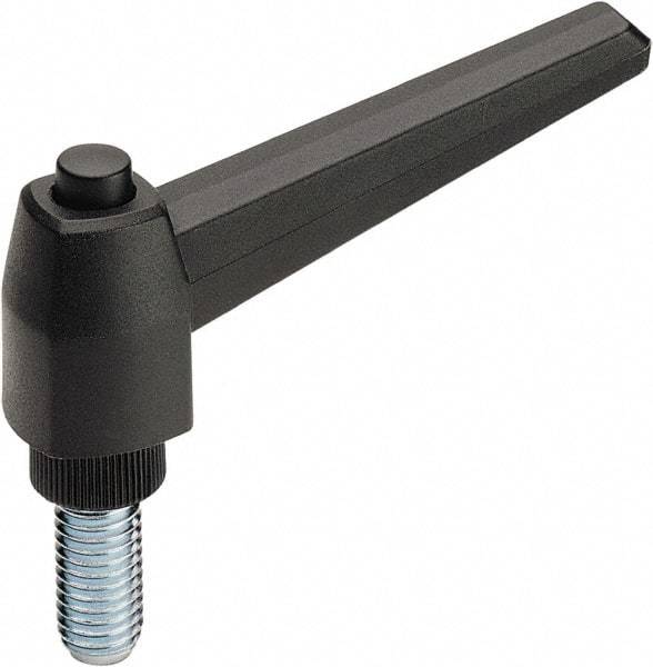 Elesa - 1/4-20, Glass Fiber Reinforced Technopolymer Adjustable Clamping Handle - 3/4" Stud Length, 1.97" OAL, 1.26" High - Caliber Tooling