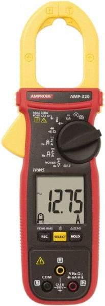 Amprobe - AMP-320, CAT III, Digital True RMS Clamp Meter with 1.378" Clamp On Jaws - 600 VAC/VDC, 600 AC/DC Amps, Measures Voltage, Capacitance, Current, microAmps, Resistance, Temperature - Caliber Tooling