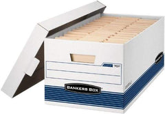 BANKERS BOX - 1 Compartment, 12 Inch Wide x 24 Inch Deep x 10 Inch High, File Storage Box - 1 Ply Side, 2 Ply Bottom, 2 Ply End, White and Blue - Caliber Tooling