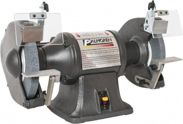 Palmgren - 10" Wheel Diam, 1 hp Grinder - 1" Arbor Hole Diam, 1 Phase, 1,725 Max RPM, 115/230 Volts - Caliber Tooling