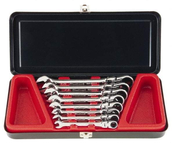 Blackhawk by Proto - 8 Piece, 5/16" to 3/4", Combination Wrench Set - Inch Measurement Standard, Full Polish Finish, Comes in Metal Case - Caliber Tooling