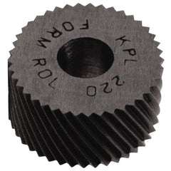 Made in USA - 1-1/4" Diam, 80° Tooth Angle, Standard (Shape), Form Type High Speed Steel Left-Hand Diagonal Knurl Wheel - 1/2" Face Width, 1/2" Hole, 64 Diametral Pitch, 30° Helix, Bright Finish, Series PH - Exact Industrial Supply