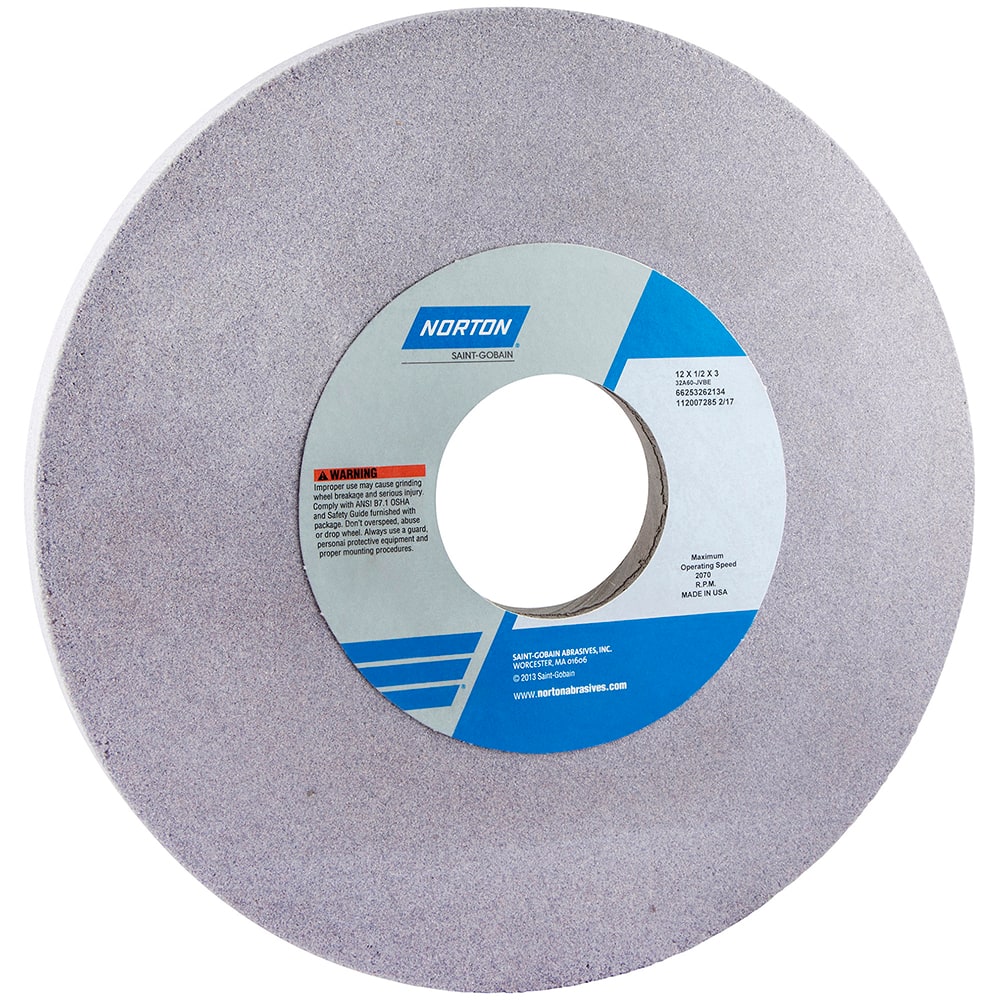 Norton - 12" Diam x 3" Hole x 1/2" Thick, K Hardness, 80 Grit Surface Grinding Wheel - Caliber Tooling