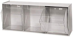 Quantum Storage - 23-5/8" Wide x 9-1/2" High x 7-3/4" Deep, Small Parts Tip Out Stacking Bin Organizer - Polystyrene Frame, 3 Compartments, 7-3/8" Wide x 8-5/8" High x 5-7/8" Deep Bin - Caliber Tooling