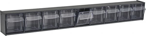 Quantum Storage - 23-5/8" Wide x 3-1/8" High x 2-1/2" Deep, Small Parts Tip Out Stacking Bin Organizer - Polystyrene Frame, 9 Compartments, 2-3/16" Wide x 2-1/2" High x 1-3/4" Deep Bin - Caliber Tooling