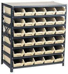 Quantum Storage - 2,100 Lb Capacity, 12" Deep x 36" Wide x 39" High, Steel Floor Rack - 1 Side, 72 Green Polyethylene/Polypropylene Bins - Caliber Tooling