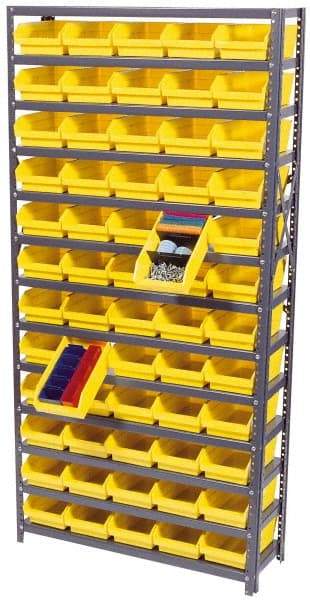 Quantum Storage - 4,200 Lb Capacity, 12" Deep x 36" Wide x 75" High, Steel Floor Rack - 1 Side, 144 Red Polyethylene/Polypropylene Bins - Caliber Tooling