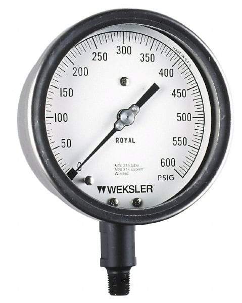 Weksler Instruments - 2-1/2" Dial, 1/4 Thread, 0-60 Scale Range, Pressure Gauge - Lower Connection Mount, Accurate to 5% of Scale - Caliber Tooling