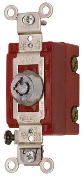 Hubbell Wiring Device-Kellems - 120 to 277 VAC, 20 Amp at 125 Volt, 20 Amp at 250 Volt, SPST, 6 Tumbler Barrel Key Switch - Clip and Screw Terminal, 7/8 Inch Mount Hole Diameter, On-Off Sequence - Caliber Tooling