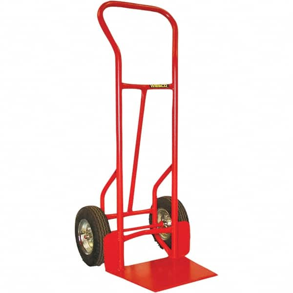 Wesco Industrial Products - 900 Lb Capacity 53" OAH Hand Truck - 13 x 17-1/2" Base Plate, Swept Back, Continuous Handle, Steel, Solid Rubber Wheels - Caliber Tooling