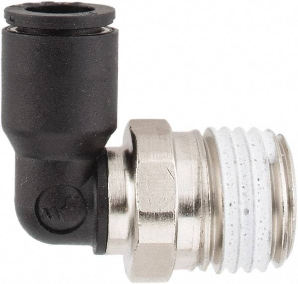 Legris - 1/4" OD, 1/4 NPT, Nylon/Nickel Plated Brass Push-to-Connect Male Elbow - 290 Max psi - Caliber Tooling