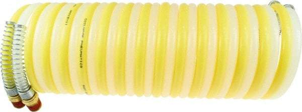 Coilhose Pneumatics - 1/2" ID, 1/2 Thread, 25' Long, Yellow & Natural Nylon Coiled & Self Storing Hose - 170 Max psi, Male Swivel x Male Swivel - Caliber Tooling