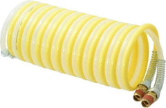 Coilhose Pneumatics - 1/4" ID, 1/4 Thread, 12' Long, Yellow & Natural Nylon Coiled & Self Storing Hose - 185 Max psi, Male Swivel x Male Swivel - Caliber Tooling