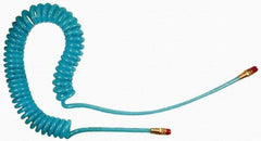 Coilhose Pneumatics - 1/4" ID, 1/4 Thread, 20' Long, Transparent Blue Polyurethane Coiled & Self Storing Hose - 200 Max psi, Male Swivel x Male Swivel - Caliber Tooling