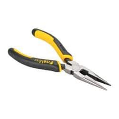 Stanley - 6-1/2" OAL, 2" Jaw Length x 11/16" Jaw Width, Long Nose Side Cutting Pliers - Serrated Jaw, Standard Head, Bi-Material Cushion Grip Handles - Caliber Tooling