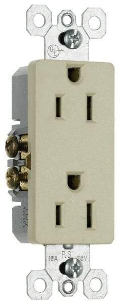 Pass & Seymour - 125 VAC, 15 Amp, 5-15R NEMA Configuration, Light Almond, Residential Grade, Self Grounding Duplex Receptacle - 1 Phase, 2 Poles, 3 Wire, Flush Mount - Caliber Tooling