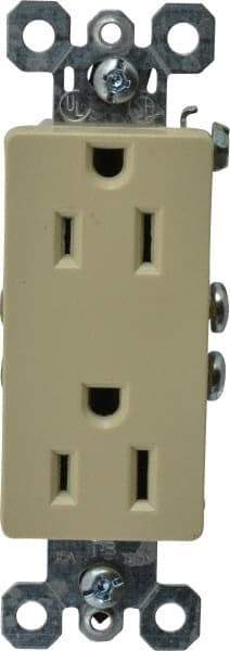 Pass & Seymour - 125 VAC, 15 Amp, 5-15R NEMA Configuration, Ivory, Residential Grade, Self Grounding Duplex Receptacle - 1 Phase, 2 Poles, 3 Wire, Flush Mount - Caliber Tooling