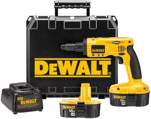 DeWALT - 18 Volts, NiCad Battery, Pistol Grip Cordless Screwdriver - 2 Speeds, 900 and 2,700 RPM, 180 Inch/Lbs. Torque - Caliber Tooling