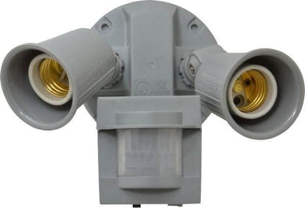 Heath/Zenith - 2 Head, 60 Ft. Detection, 110° Angle, Halogen Lamp Motion Sensing Light Fixture - 300 Watt, Plastic Gray Housing, Wall and Eave Mounted, 6.9 Inch Long x 3-1/4 Inch Wide x 6.1 Inch High - Caliber Tooling