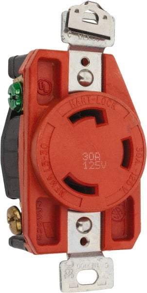 Cooper Wiring Devices - 125 VAC, 30 Amp, L5-30R NEMA, Isolated Ground Receptacle - 2 Poles, 3 Wire, Female End, Orange - Caliber Tooling
