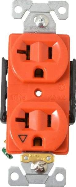 Cooper Wiring Devices - 125 VAC, 20 Amp, 5-20R NEMA Configuration, Orange, Industrial Grade, Isolated Ground Duplex Receptacle - 1 Phase, 2 Poles, 3 Wire, Flush Mount, Chemical and Impact Resistant - Caliber Tooling