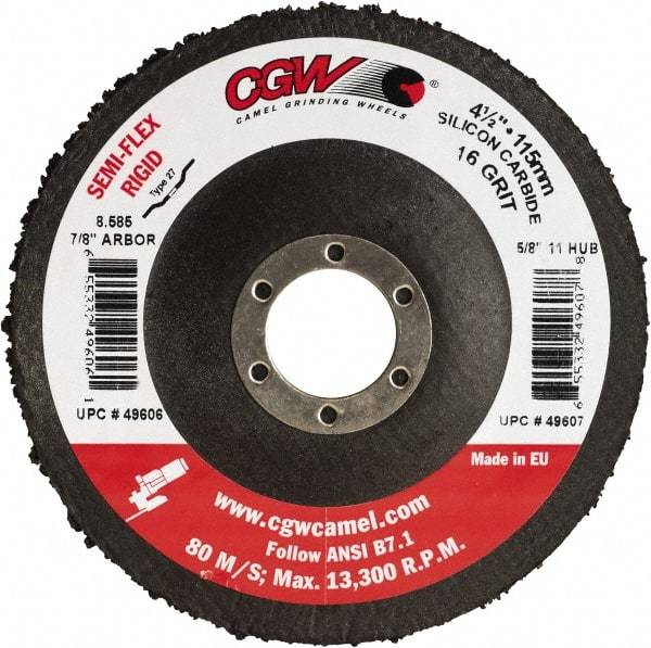 Camel Grinding Wheels - 4-1/2" Diam 7/8" Hole 24 Grit Fiber Disc - Coarse Grade, Silicon Carbide, 13,300 Max RPM - Caliber Tooling