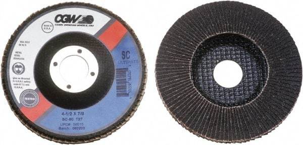 Camel Grinding Wheels - 60 Grit, 4" Disc Diam, 5/8" Center Hole, Type 27 Silicon Carbide Flap Disc - 15,300 Max RPM, Polyester Backing, Arbor Attaching System, Coated - Caliber Tooling