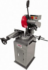 Jet - 11-1/2" Blade Diam, Straight/Miter Chop & Cut-Off Saw - 3 Phase, 3,450 RPM, 5 hp, 230/460 Volts, 4" Capacity in Pipe at 90°, 3-1/2" Capacity in Solids at 45° - Caliber Tooling