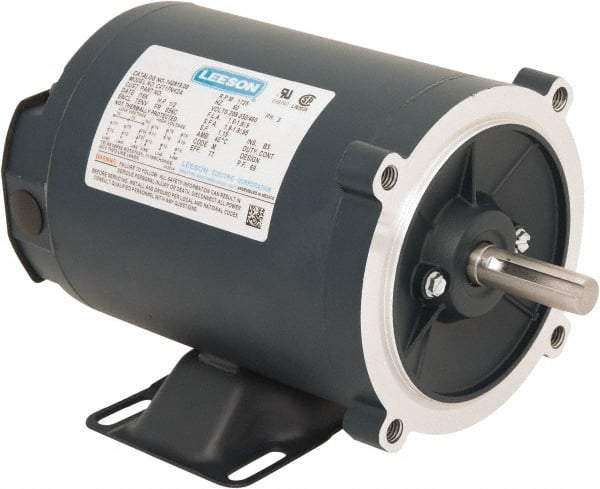 Leeson - 1/2 Max hp, 1,800 Max RPM, Electric AC DC Motor - 230/460 V Input, Three Phase, S56C Frame, C-Face with Base Mount, TENV Enclosure - Caliber Tooling