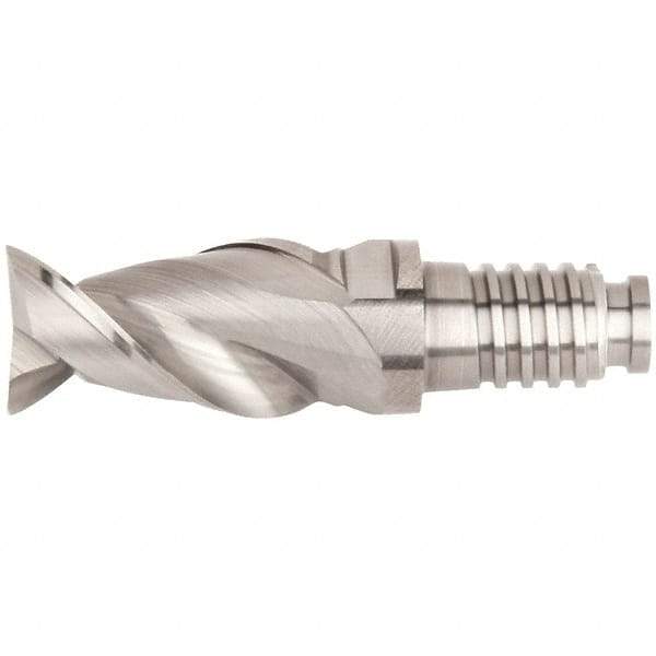 Kennametal - 20mm Mill Diam, 30mm LOC, 68.9mm OAL, 2 Flute Square End Mill Head - Duo-Lock 20 Connection, Solid Carbide, Uncoated, Right Hand Flute, Spiral Flute, Centercutting, 45° Helix, Series ABDF - Caliber Tooling