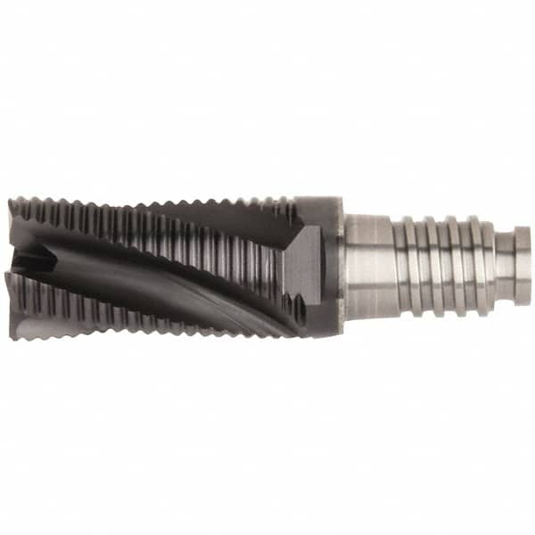 Kennametal - 1/2" Diam, 3/4" LOC, 4 Flute, 0.5mm Corner Chamfer End Mill Head - Solid Carbide, AlTiN Finish, Duo-Lock 12 Connection, Spiral Flute, 20° Helix, Centercutting - Caliber Tooling