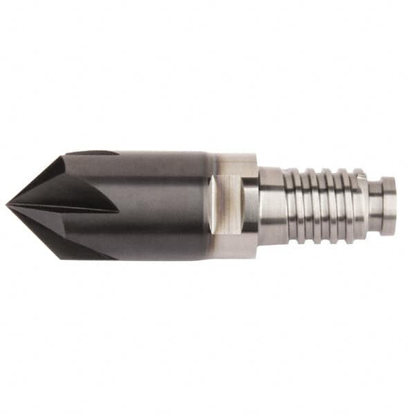 Kennametal - 3/8" Diam, 1.91mm LOC, 4 Flute, 0.075" Corner Chamfer End Mill Head - Solid Carbide, AlTiN Finish, Duo-Lock 10 Connection, Spiral Flute, 0° Helix - Caliber Tooling